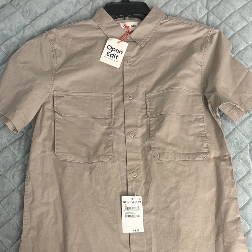 Open Edit Men's Casual Beige Button Down Shirt